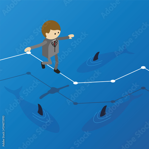 Businessman walks Tightrope with Confidence