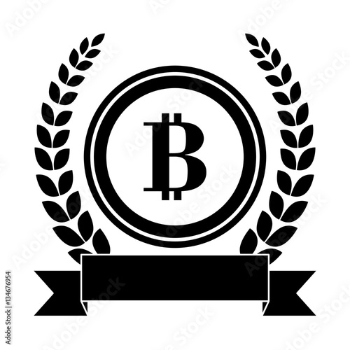 emblem with bitcoin currency icon over white background. vector illustration 