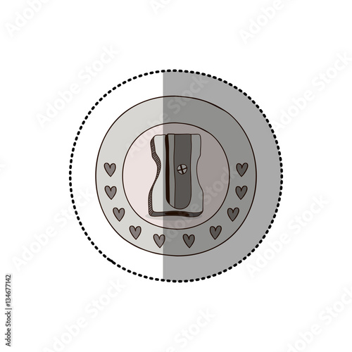 colorful sticker with circular border with hearts and pencil sharpener vector illustration