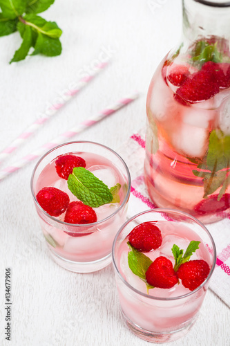 Raspberry Cocktail Lemonade. Selective focus.