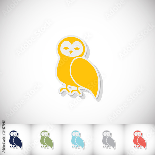 Owl. Flat sticker with shadow on white background