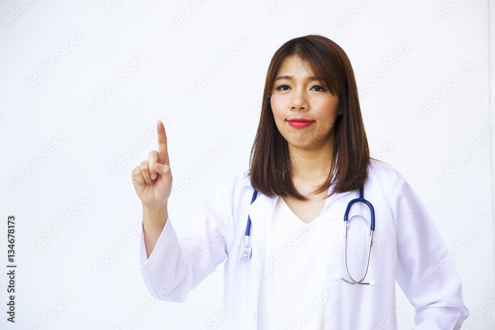 Woman doctor is touching on screen Woman doctor is touching on screen