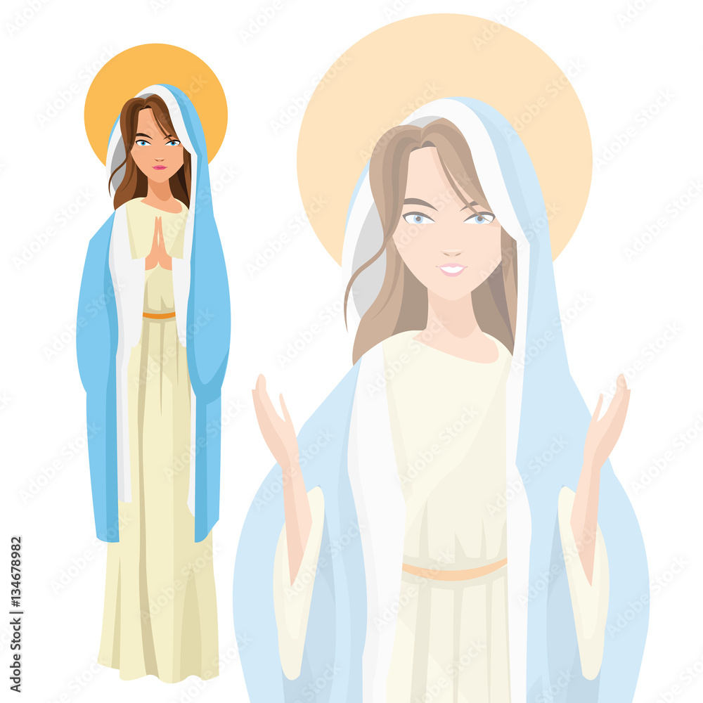 Holy mary woman girl cartoon religion saint icon. Pastel colored and isolated illustration. Vector graphic Holy mary woman girl cartoon religion saint icon. Pastel colored and isolated illustration. Vector graphic