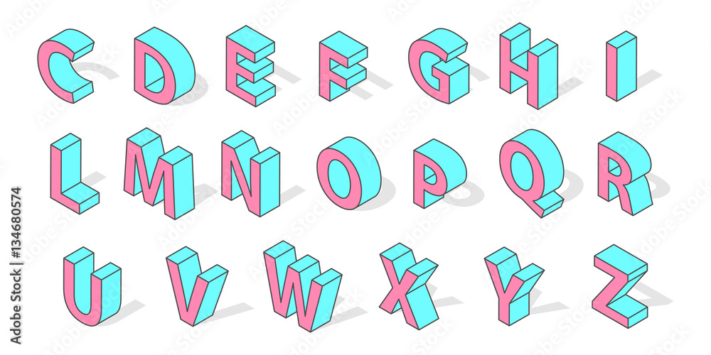 Isometric alphabet font isolated vector.