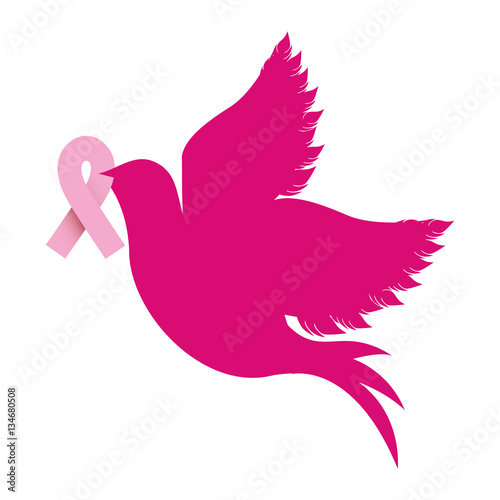 color silhouette of dove with symbol of breast cancer in peak vector illustration