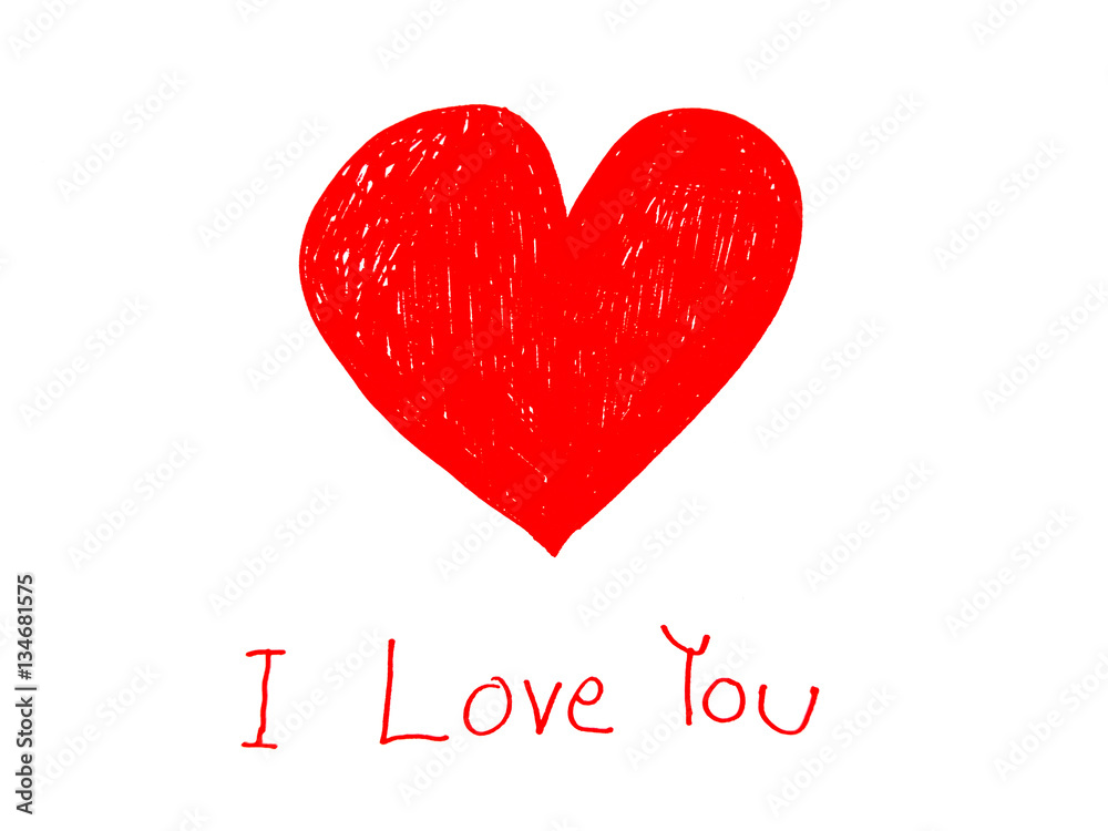 Red heart with I Love You word  on paper card