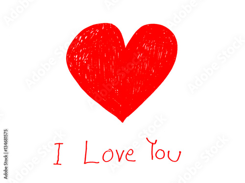 Red heart with I Love You word on paper card