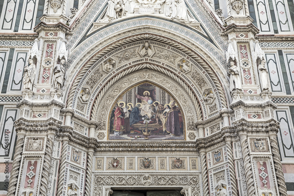 Detail of Cathedral of Saint Mary of the Flower in Florence, Italy