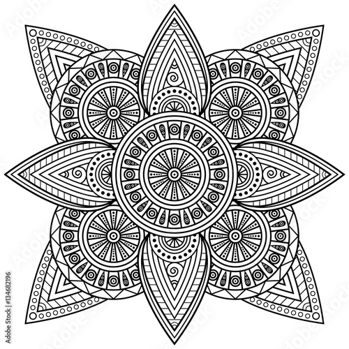 Black and white mandala ornament. Vector illustration for coloring book pages.
