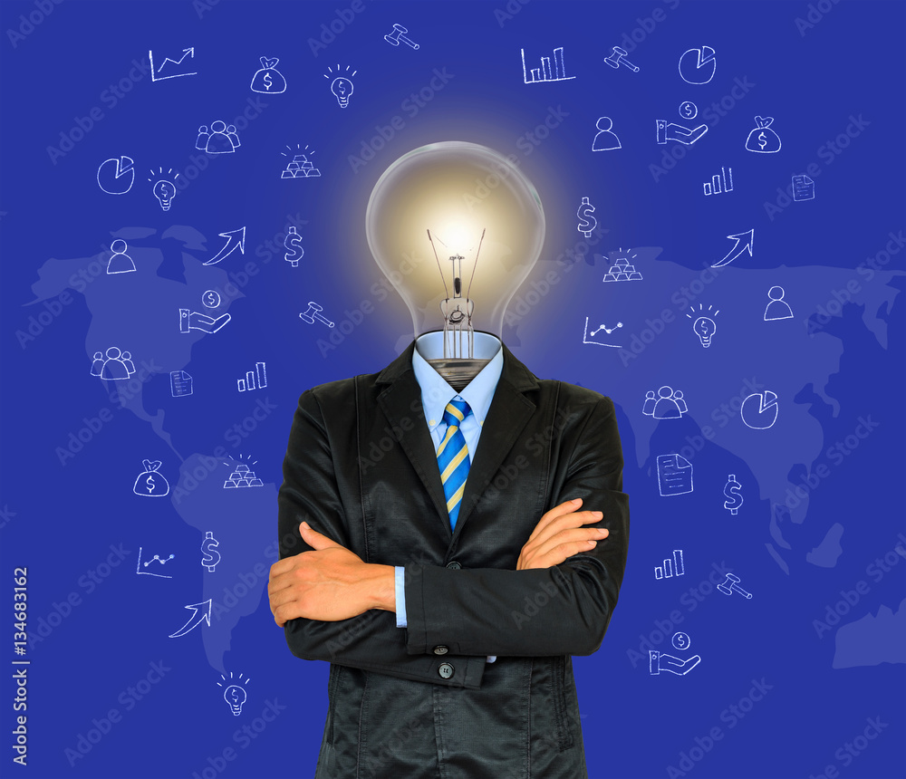 Young businessman have a head as lamp with creativity for succes Young businessman have a head as lamp with creativity for succes