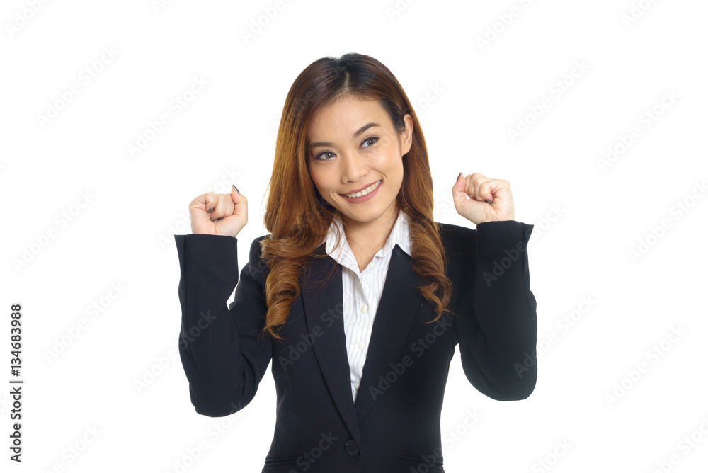 Successful young business woman happy for her success. Isolated Successful young business woman happy for her success. Isolated