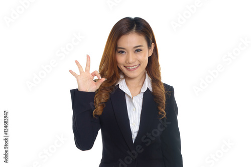 Asian Businesswoman with ok sign gesture on white background © marine0014