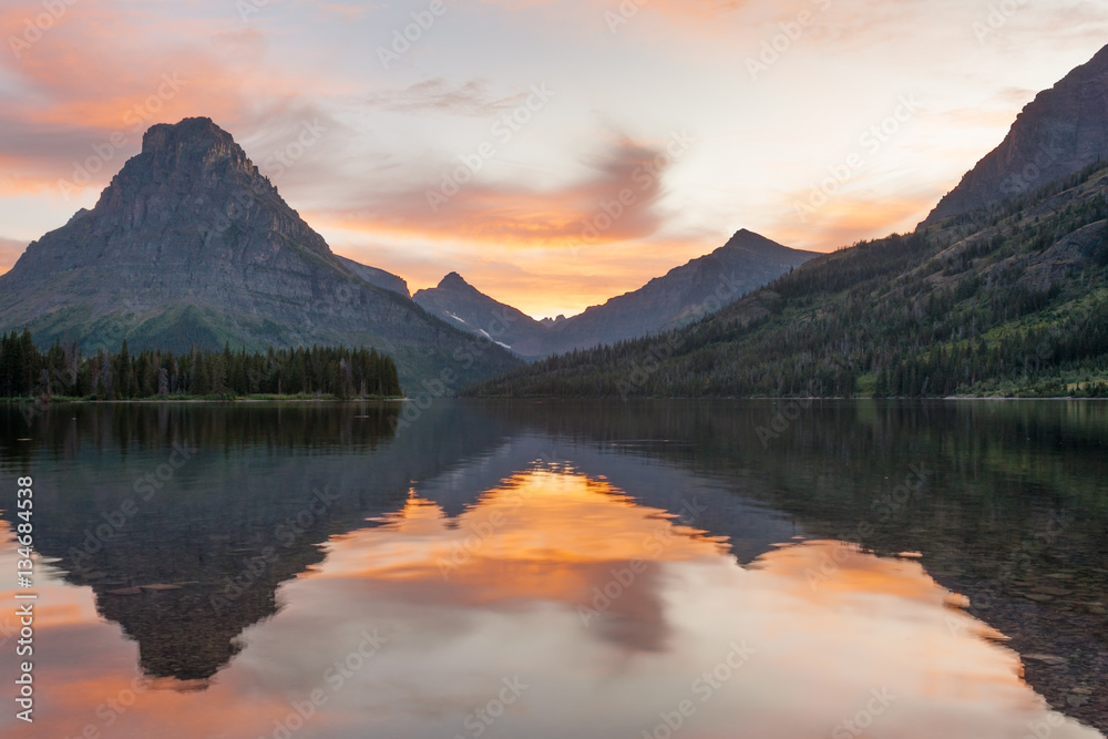 Sinopah mountain reflecting in Two Medicine lake, Glacier national park
