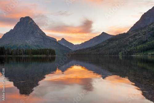 Sinopah mountain reflecting in Two Medicine lake, Glacier national park 