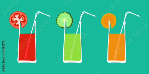 Set of glasses with vegetable juice