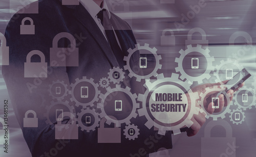Business concept, businessman with smartphone. Worldwide connection technology. Mobile security.