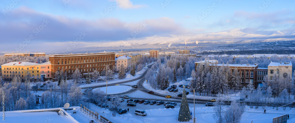 Winter panorama of the city of Apatity