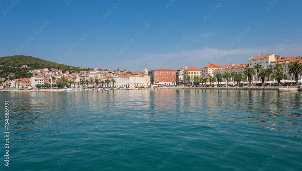 Panorama of the waterfront city of Split from the sea