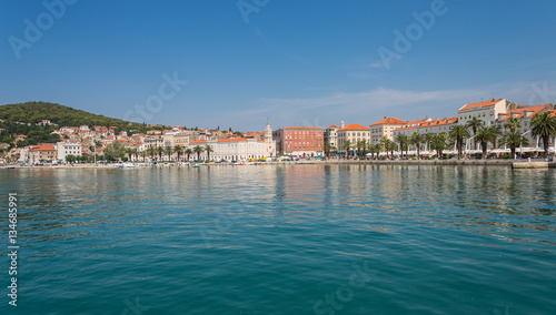 Panorama of the waterfront city of Split from the sea