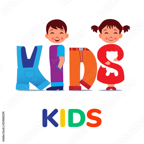 KIDS word like clothing. Logo for clothing shop. Vector illustra