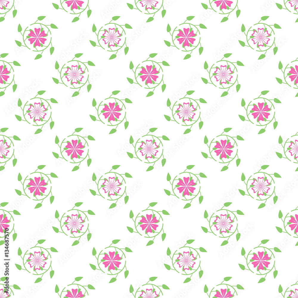 Vector seamless pattern. Abstract floral background. Pink flowers on a white background.