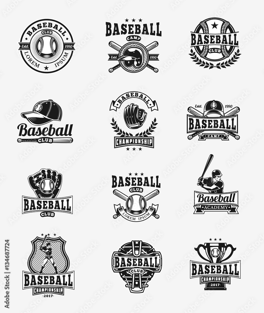 Vector set of colored baseball badges, stickers, emblems