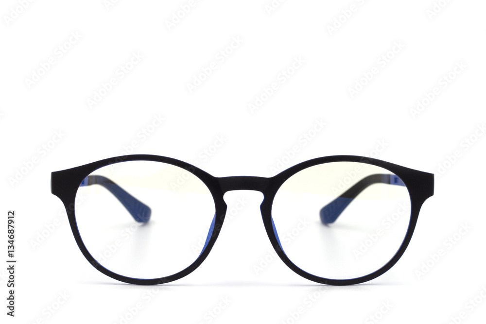 Thick black glasses on white background Thick black glasses on white background
