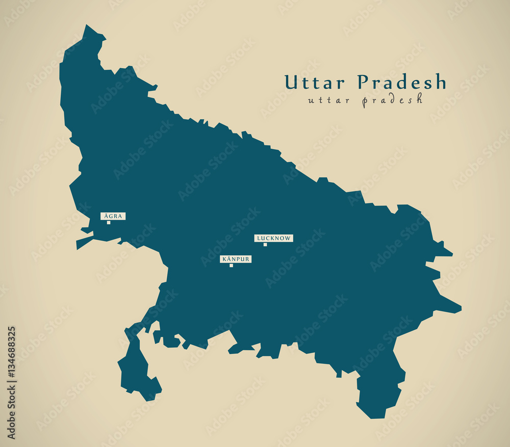 Modern Map - Uttar Pradesh IN India federal state illustration
