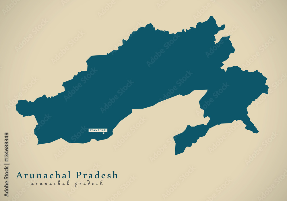 Modern Map - Arunachal Pradesh IN India federal state illustrati