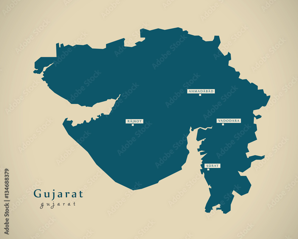 Modern Map - Gujarat IN India federal state illustration