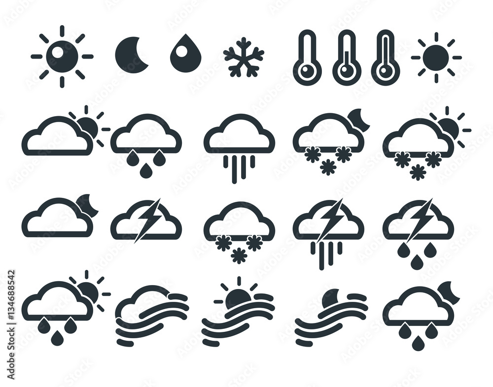 Set of weather widget icons. Meteorology concept. Set of weather widget icons. Meteorology concept.