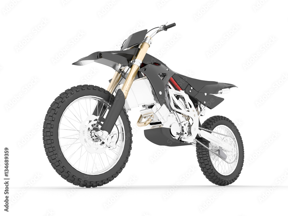 3D rendering black chrome speed motorcycle on white background.