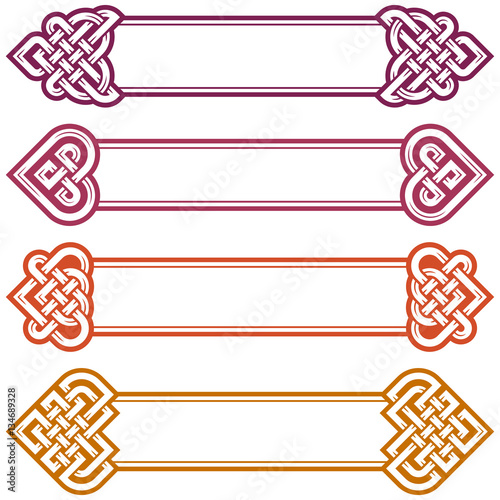 Vector Irish Frame set. Design elements of Celtic Knot in the shape of Heart. Medieval Art isolated on white background