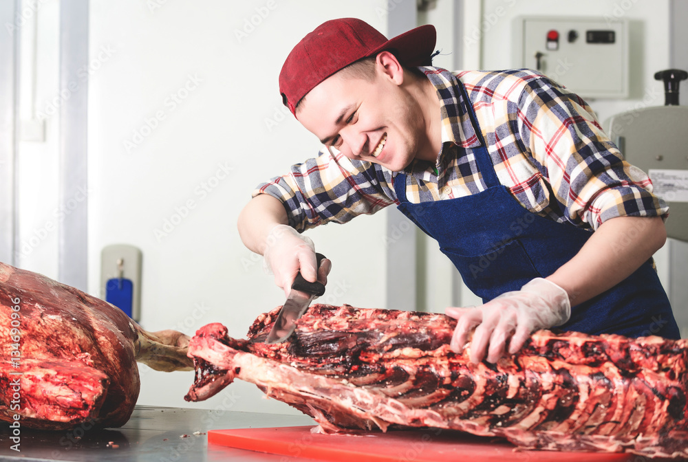 Worker at a meat factory