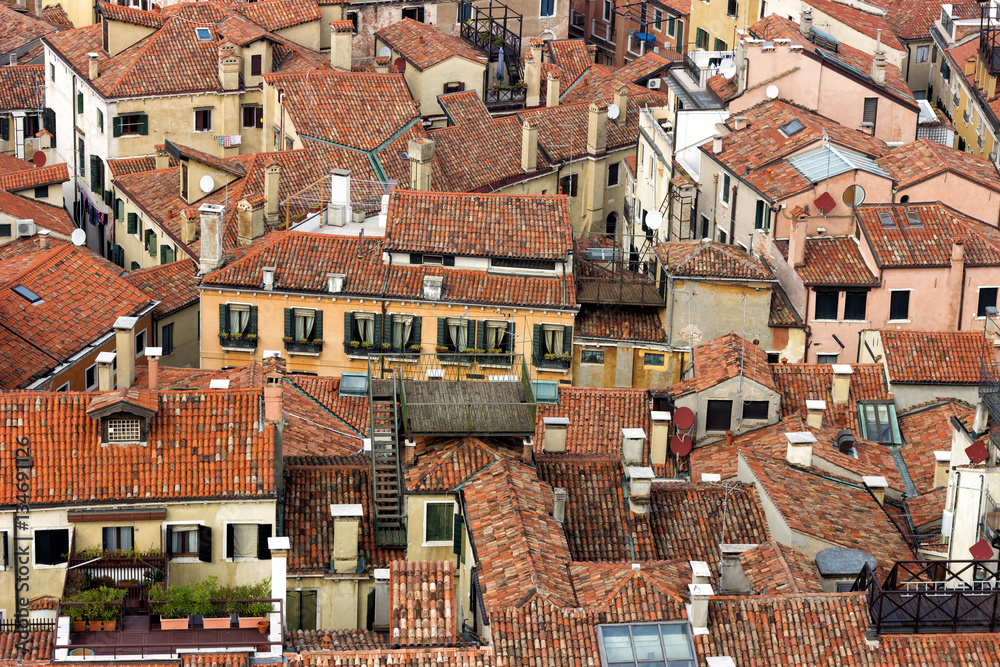 Detail of Venice rooftops seen from the bell tower in St. Mark's Square