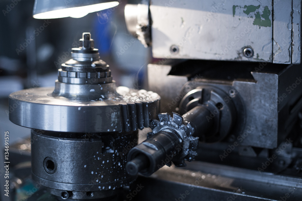 Metalworking industry, tooth gear wheel machining by hob cutter mill tool Metalworking industry, tooth gear wheel machining by hob cutter mill tool