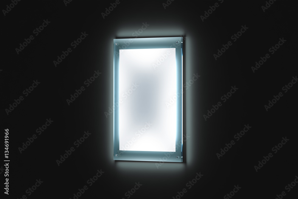 Blank white a3 poster mockup, illuminated glass holder, 3d rendering. Glowing transparent acrylic placard mock up. Shiny frame on black background. Affiche with illumination under the glassy plate. Blank white a3 poster mockup, illuminated glass holder, 3d rendering. Glowing transparent acrylic placard mock up. Shiny frame on black background. Affiche with illumination under the glassy plate.