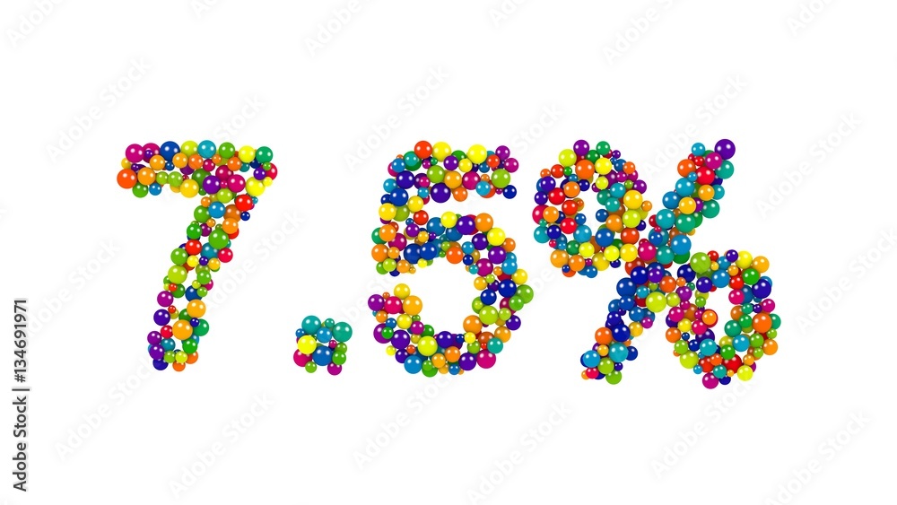 Seven point five percent - the sign made of colorful 3D marbles isolated on white background Seven point five percent - the sign made of colorful 3D marbles isolated on white background