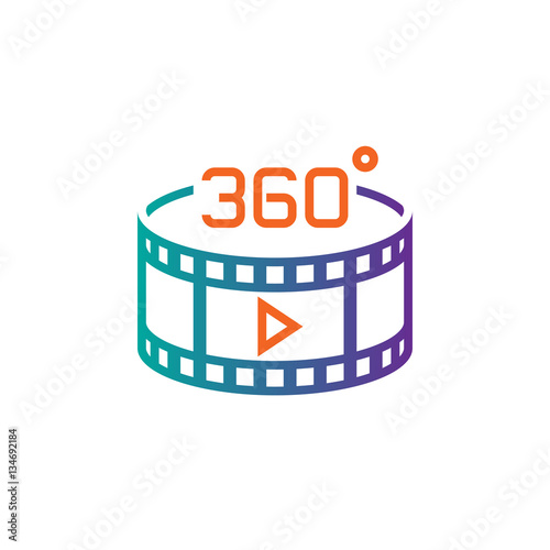 360 degree panoramic video sign. line icon, outline vector logo illustration, linear pictogram isolated on white