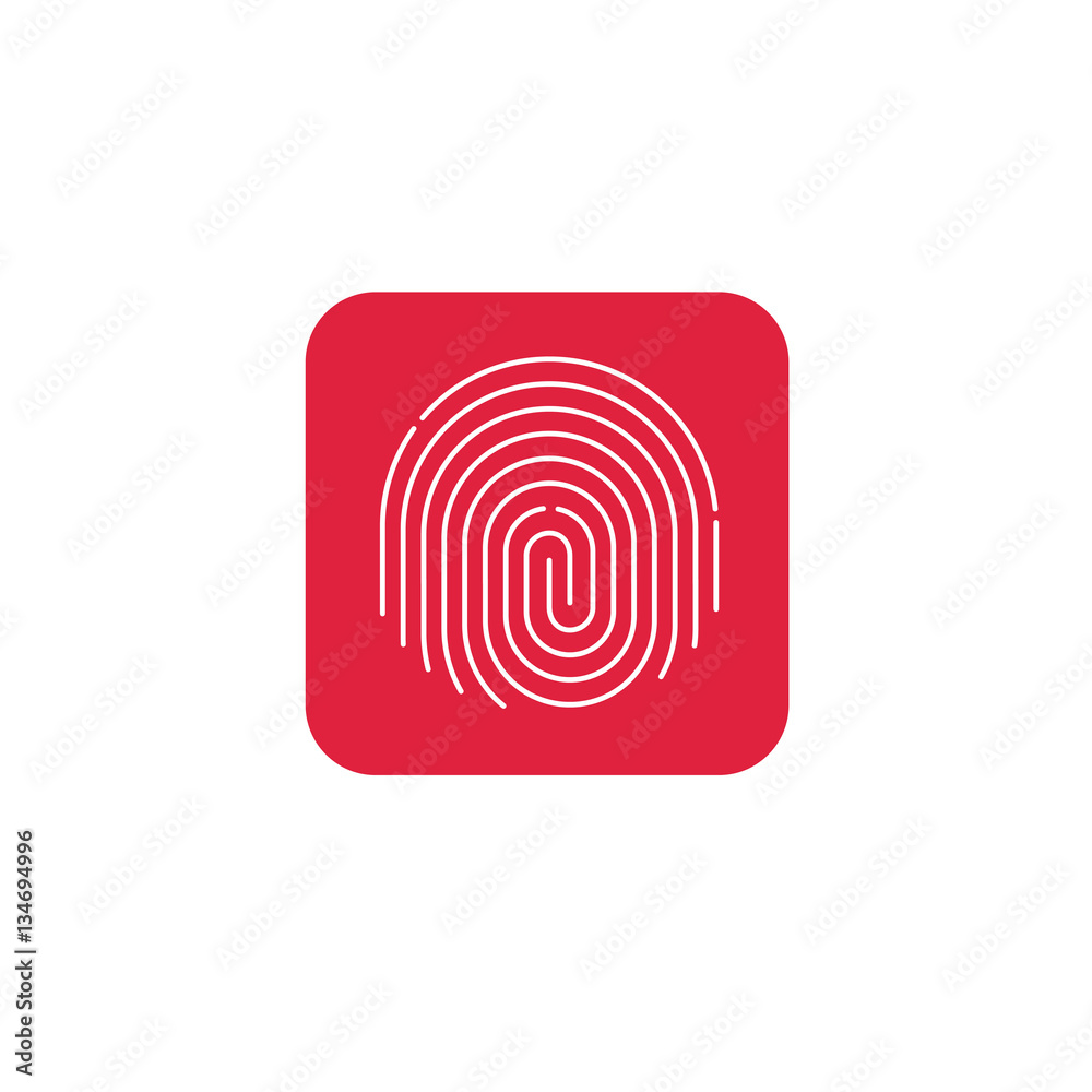 Fingerprint icon vector, round shaped fingerprint on red color button background Fingerprint icon vector, round shaped fingerprint on red color button background