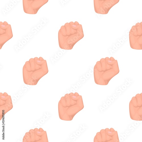 Raised fist icon in cartoon style isolated on white background. Hand gestures symbol stock vector illustration.