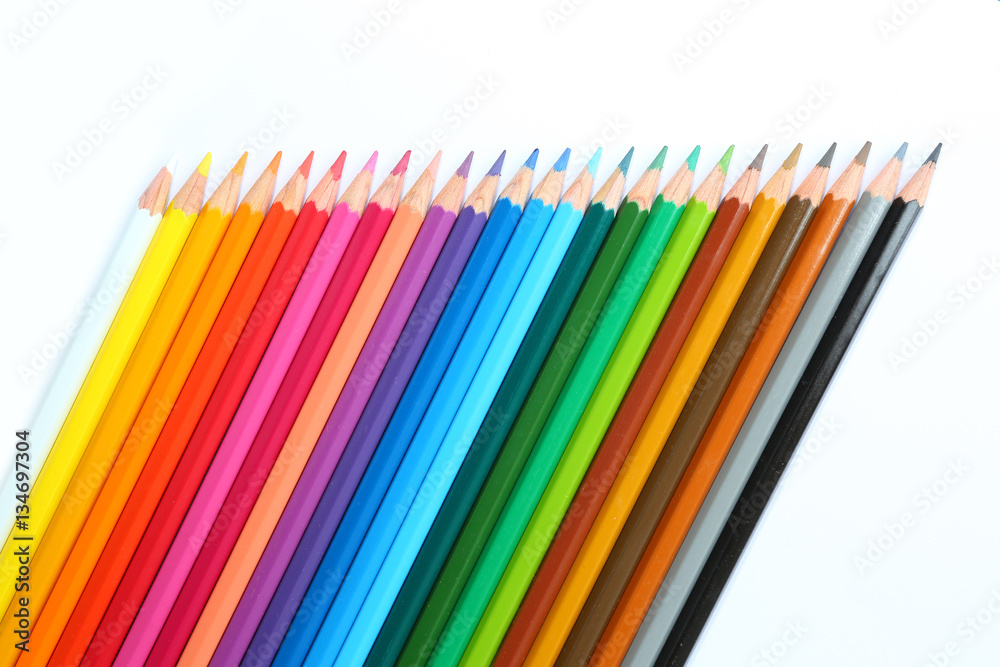 Colored pencils on white background Colored pencils on white background