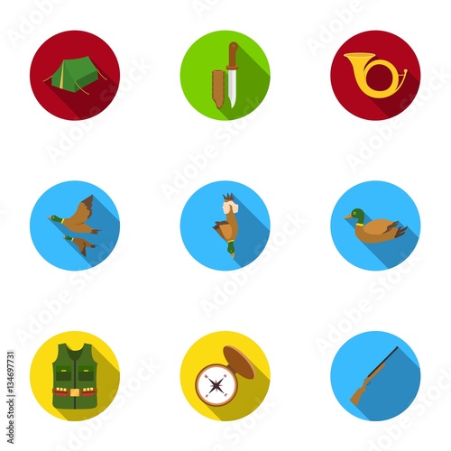 Hunting set icons in flat style. Big collection of hunting vector symbol stock illustration