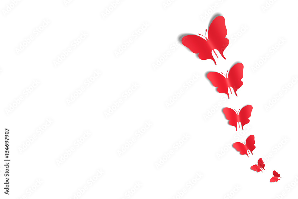 3D Illustration Background Red Butterflies in a row