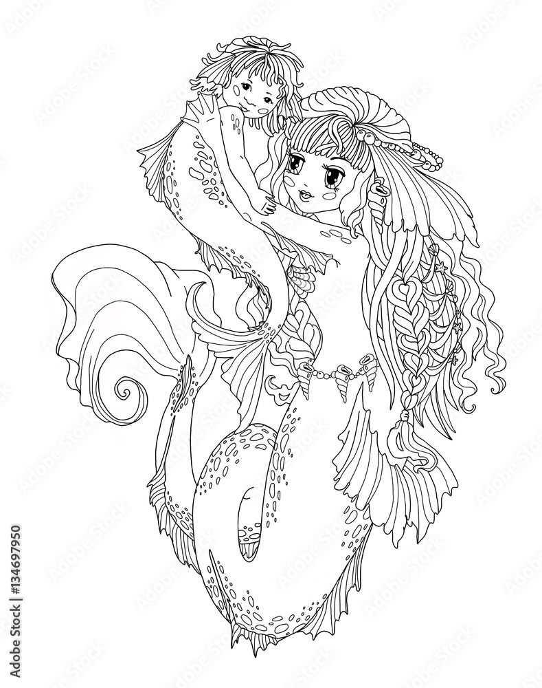Coloring page The Mermaid Stock Illustration | Adobe Stock