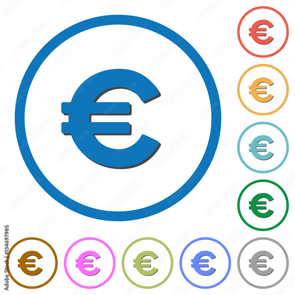 Euro sign icons with shadows and outlines Euro sign icons with shadows and outlines