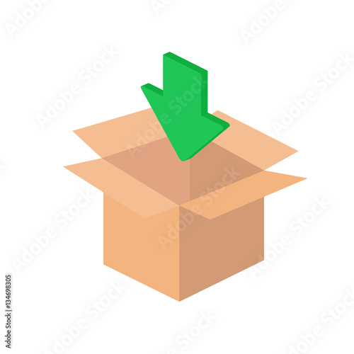 Box with green arrow, download isometric icon