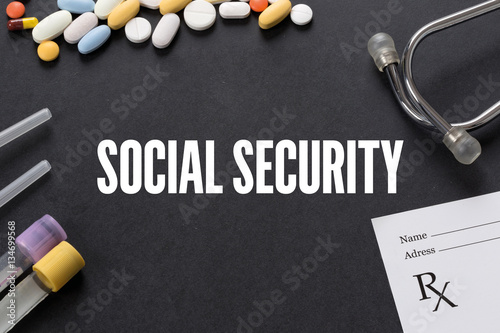 SOCIAL SECURITY written on black background with medication