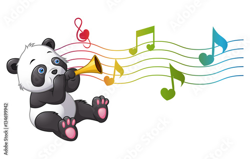 Fototapeta Naklejka Na Ścianę i Meble -  Cartoon Panda playing a trumpet