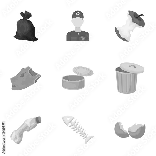 Trash and garbage set icons in monochrome style. Big collection of trash and garbage vector symbol stock illustration